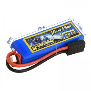 11.1V 3S 1400mAh 35C锂电池 TRX型插头